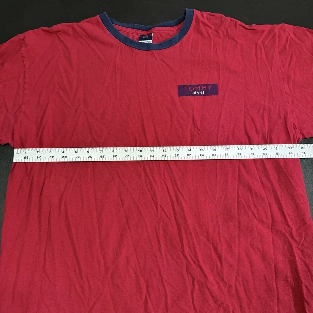Vintage Tommy Hilfiger Jeans Long Sleeve Shirt Red Logo 90s Y2K Mens‎ 2XL